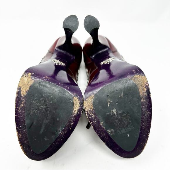 Prada Spazzolato Floral Studded Platform Lace Up Heels Womens Size EU 37.5 - Picture 11 of 13